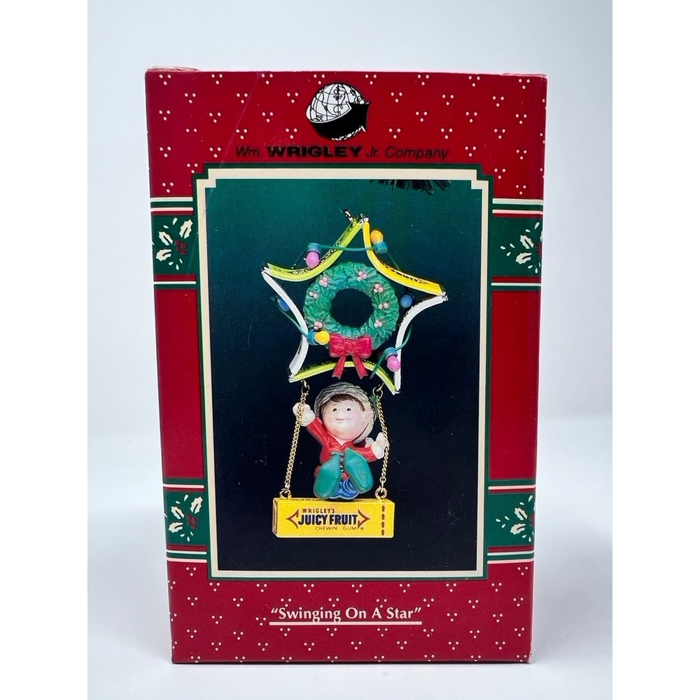 Enesco Wrigley Juicy Fruit Ornament 1996 Elf Swinging On A Star Vintage Boxed